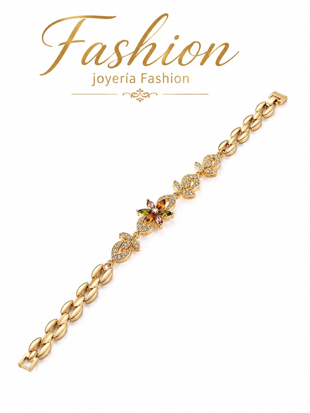 Gold-Tone Crystal Flower Bracelet